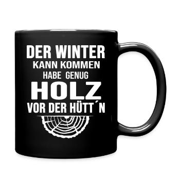 winter holz vor der hütte - Tasse einfarbig - Schwarz - Rechts