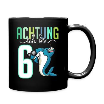Sechster 6. Geburtstag Junge 6 Jahre Hai - Tasse einfarbig - Schwarz - Rechts