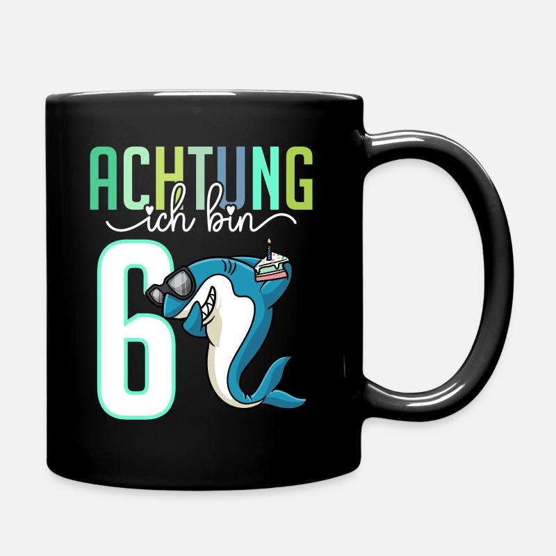 Sechster 6. Geburtstag Junge 6 Jahre Hai - Tasse einfarbig - Schwarz