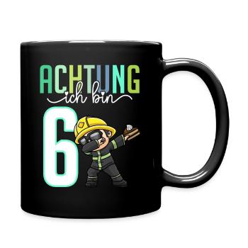 Sechster 6. Geburtstag Junge 6 Jahre Feuerwehr - Tasse einfarbig - Schwarz - Rechts