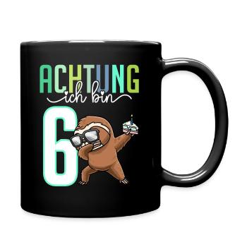 Sechster 6. Geburtstag Junge 6 Jahre Faultier - Tasse einfarbig - Schwarz - Rechts
