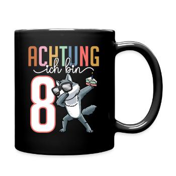 Zum 8. Geburtstag 8 Jahre Wolf Junge Mädchen - Tasse einfarbig - Schwarz - Rechts