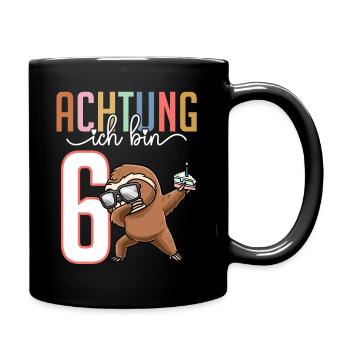 Sechster 6. Geburtstag Junge 6 Jahre Faultier - Tasse einfarbig - Schwarz - Rechts