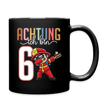 Sechster 6. Geburtstag Junge 6 Jahre Feuerwehr - Tasse einfarbig - Schwarz - Rechts