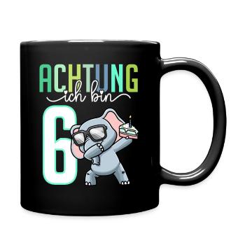 Sechster 6. Geburtstag Junge 6 Jahre Elefant - Tasse einfarbig - Schwarz - Rechts