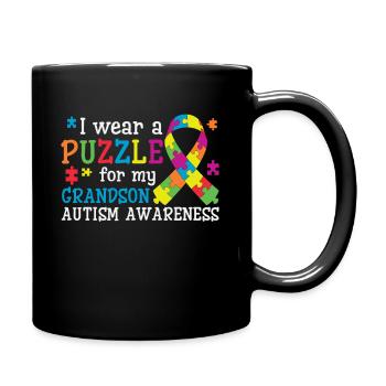 I Wear A Puzzle For My Grandma Autism Awareness - Full Colour Mug - black - Right