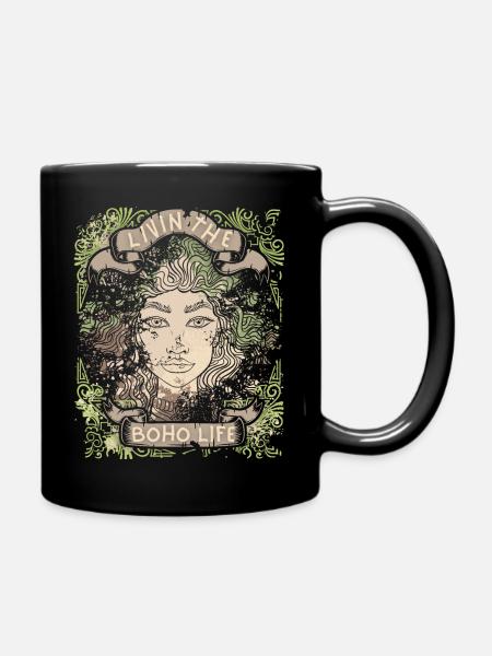 Boho-Girl, Vintage-Bohemian Grunge-Retro 60s, 70s - Tasse einfarbig - Schwarz