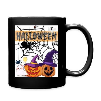 Halloween Geister Spinne Kürbis Stil - Tasse einfarbig - Schwarz - Rechts