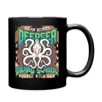 Tauchschule Plakat mit Tintenfisch, Krake-Oktopus - Tasse einfarbig - Schwarz - Rechts