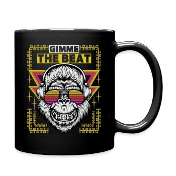 Cartoon-Affe mit Kopfhörer, Beat-Musik, Spruch - Tasse einfarbig - Schwarz - Rechts
