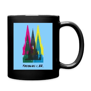 Freiburg - Münster Turm Collage hellblau - Tasse einfarbig - Schwarz - Rechts