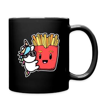 Pommes Frites Pommes Liebhaber Einhorn mit Pommes - Tasse einfarbig - Schwarz - Rechts