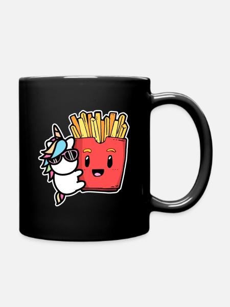 Pommes Frites Pommes Liebhaber Einhorn mit Pommes - Tasse einfarbig - Schwarz