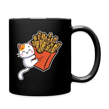 Pommes Frites Pommes Liebhaber Katze mit Pommes Tü - Tasse einfarbig - Schwarz - Rechts