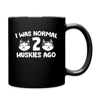 Ich war normal 2 Huskys vor Siberian Husky Hund - Tasse einfarbig - Schwarz - Rechts