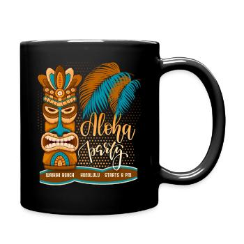 Hawaï, fête sur la plage, Honolulu avec masque tiki - Mug uni - noir - Droite