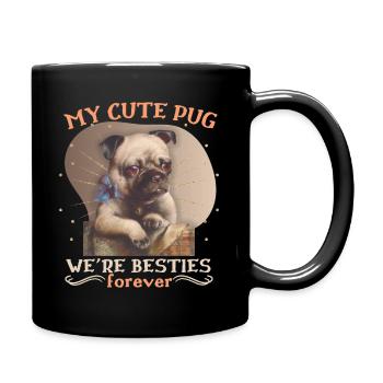 Mops-Hund, Pug-Dog, Hund Illustration, Spruch - Tasse einfarbig - Schwarz - Rechts