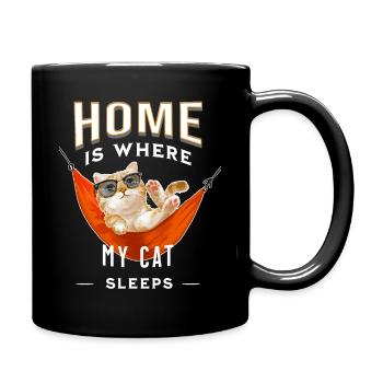 Home's where my cat sleeps funny saying t-shirt - Full Colour Mug - black - Right