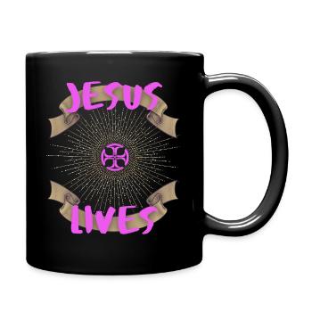 Jesus-Lives, Spruch Jesus Christus, Motivation - Tasse einfarbig - Schwarz - Rechts