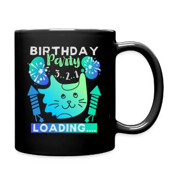 Katze, Geburtstagsparty, birthday-party loading - Tasse einfarbig - Schwarz - Rechts