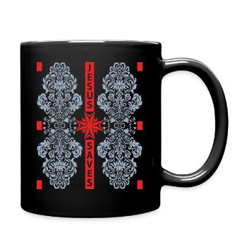 Kreuz Christi, Barock, Jesus Saves, Spruch - Tasse einfarbig - Schwarz - Rechts