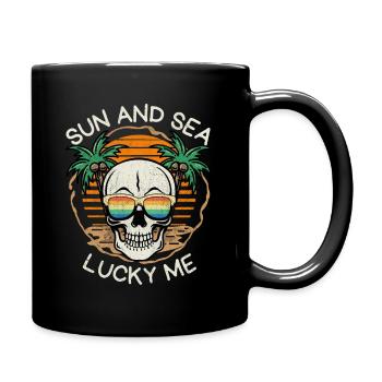 Crâne qui rit, Plage, Coucher de soleil - Mug uni - noir - Droite