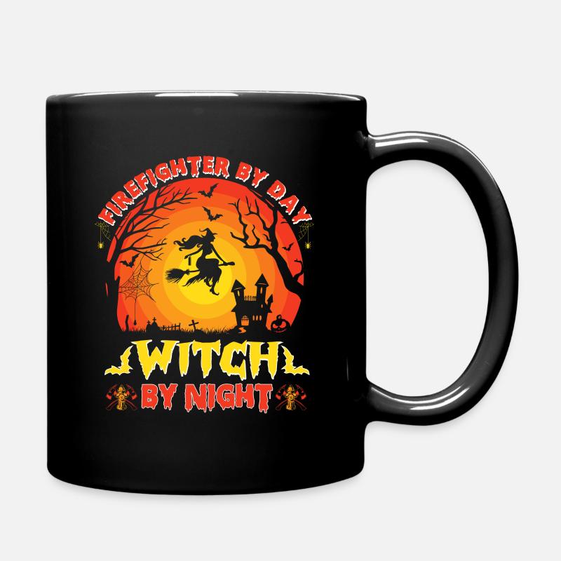 Firefighter By Day Witch By Night - Full Colour Mug - black