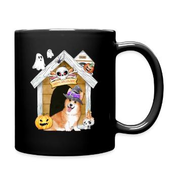 Halloween Corgi Dog Witch - Full Colour Mug - black - Right