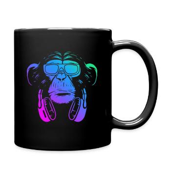 Affe DJ mit Kopfhörer und Sonnenbrille Geschenk Pa - Tasse einfarbig - Schwarz - Rechts