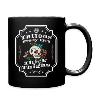 Cooler Tattoo Totenkopf mit Tribal Tätowierung - Tasse einfarbig - Schwarz - Rechts