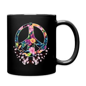 Paix Paix, Paix | Anti-Guerre Design floral coloré - Mug uni - noir - Droite