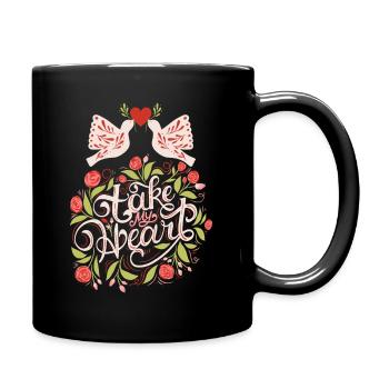 Liebe-Love Typografie, Turteltauben, Valentinstag - Tasse einfarbig - Schwarz - Rechts