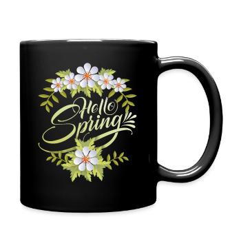 Printemps, Dire Bonjour-Printemps, Typographie Fleurs - Mug uni - noir - Droite