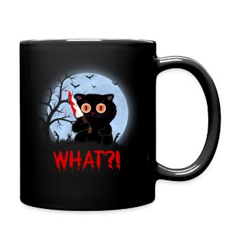 black cat what murderous bloody knife halloween - Full Colour Mug - black - Right