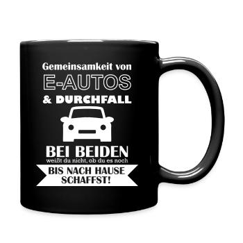 E Auto Elektro Auto Elektroauto Spruch Geschenk - Tasse einfarbig - Schwarz - Rechts