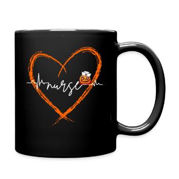 EKG Heartbeat Love Nurse RN Pumpkin Halloween - Tasse einfarbig - Schwarz - Rechts