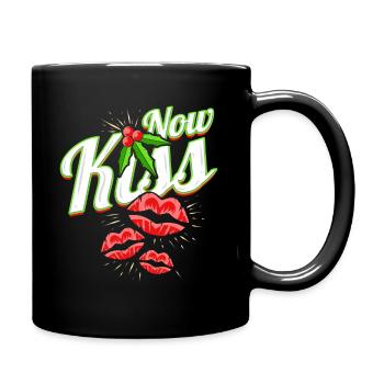 Now Kiss Mistletoe For A Merry Christmas - Tasse einfarbig - Schwarz - Rechts