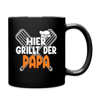 Hier Grillt Der Papa - Tasse einfarbig - Schwarz - Rechts