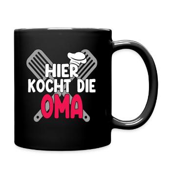 Hier Kocht Die Oma - Tasse einfarbig - Schwarz - Rechts