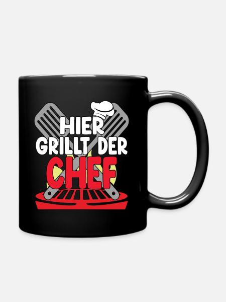 Hier Grillt Der Chef - Tasse einfarbig - Schwarz