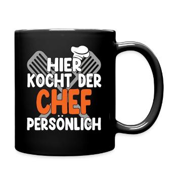 Hier Kocht Der Chef Persönlich - Tasse einfarbig - Schwarz - Rechts