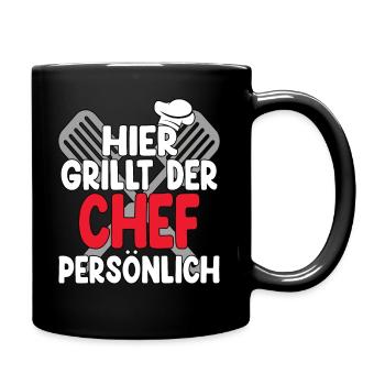 Hier Grillt Der Chef Persönlich - Tasse einfarbig - Schwarz - Rechts