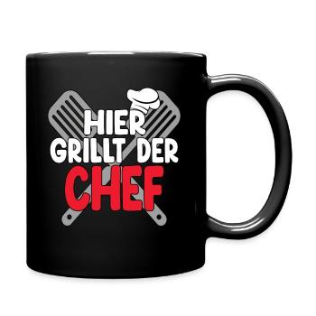 Hier Grillt Der Chef - Tasse einfarbig - Schwarz - Rechts
