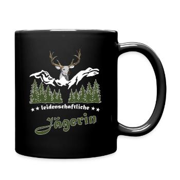 Jägerin Spruch Jagd Hirsch Geschenkidee - Tasse einfarbig - Schwarz - Rechts