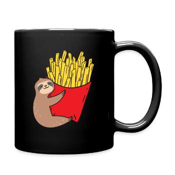 Pommes Frites Pommes Liebhaber Faultier mit Pommes - Tasse einfarbig - Schwarz - Rechts