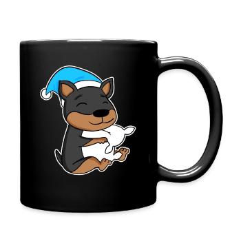 Chien Nain Pinscher avec oreiller et bonnet de couchage - Mug uni - noir - Droite