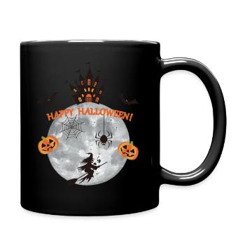 Joyeux Halloween Design Citrouille Sorcière Araignée - Mug uni - noir - Droite