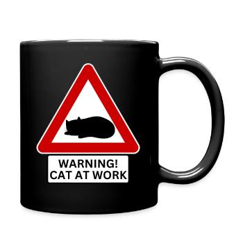 Warning! Cat At Work - Road Sign - Full Colour Mug - black - Right