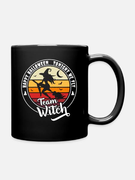 Happy Halloween Team Witch "tonight we fly" - Full Colour Mug - black