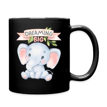 Little elephant, funny saying Dreaming Big - Full Colour Mug - black - Right